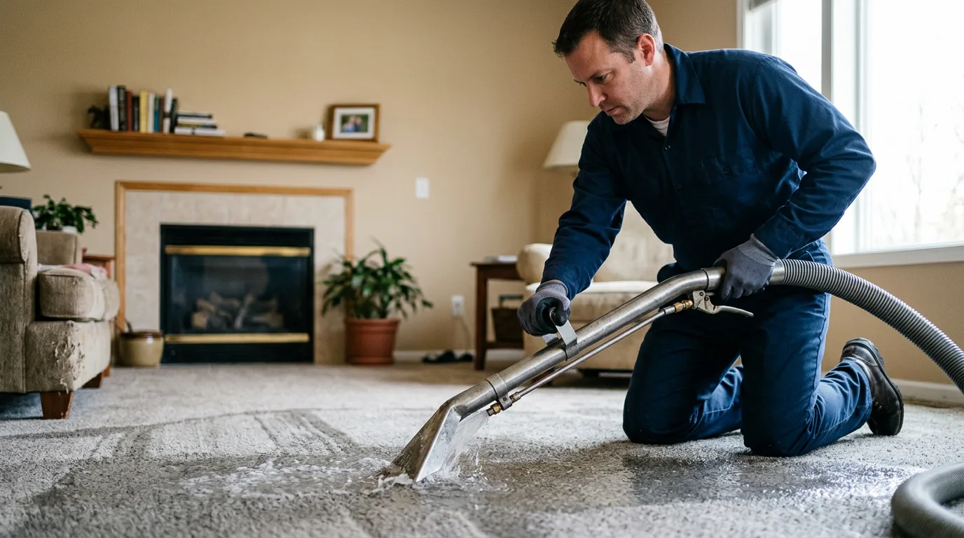 Water damage restoration technician working near Rialto, CA